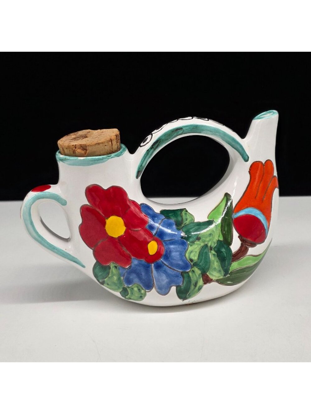 Vintage Hand-Painted Italian Pitcher Teapot Floral Design Signed Pimpal Garda